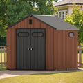 CRESTLIVE 8x8 FT Rust-Resistant Plastic Outdoor Storage Shed, Waterproof Resin Garden Shed with Floor, Doors, Skylight & Vent for Lawn Tools & Bikes