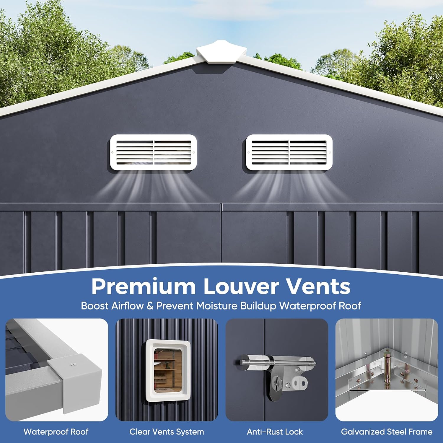 K Knowbody 10x12 FT Metal Shed with Floor Kit, 20-Gauge Reinforced Frame with Powder Coating, 50 PSF Snow Load & 120 MPH Wind Rated, Large Outdoor Storage Building with Skylight for Garden & Bike