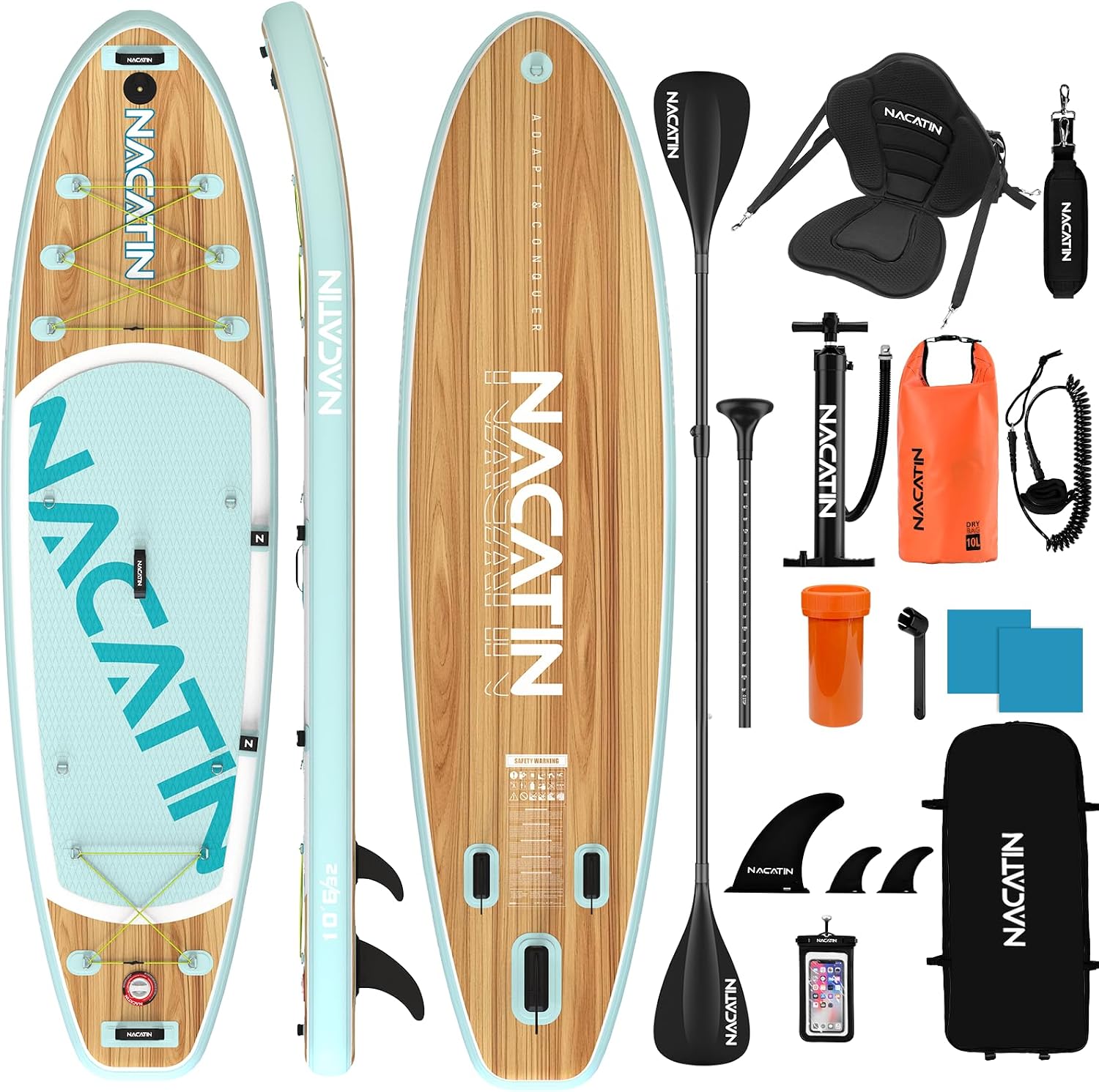 NACATIN Inflatable Stand Up Paddle Board,10'6'Upgrade Version Blow Up Paddle Boards for Adults with Premium SUP Accessories& Backpack,Adjustable Paddle,Camera Mount,Hand Pump, for Lake, River, Yoga
