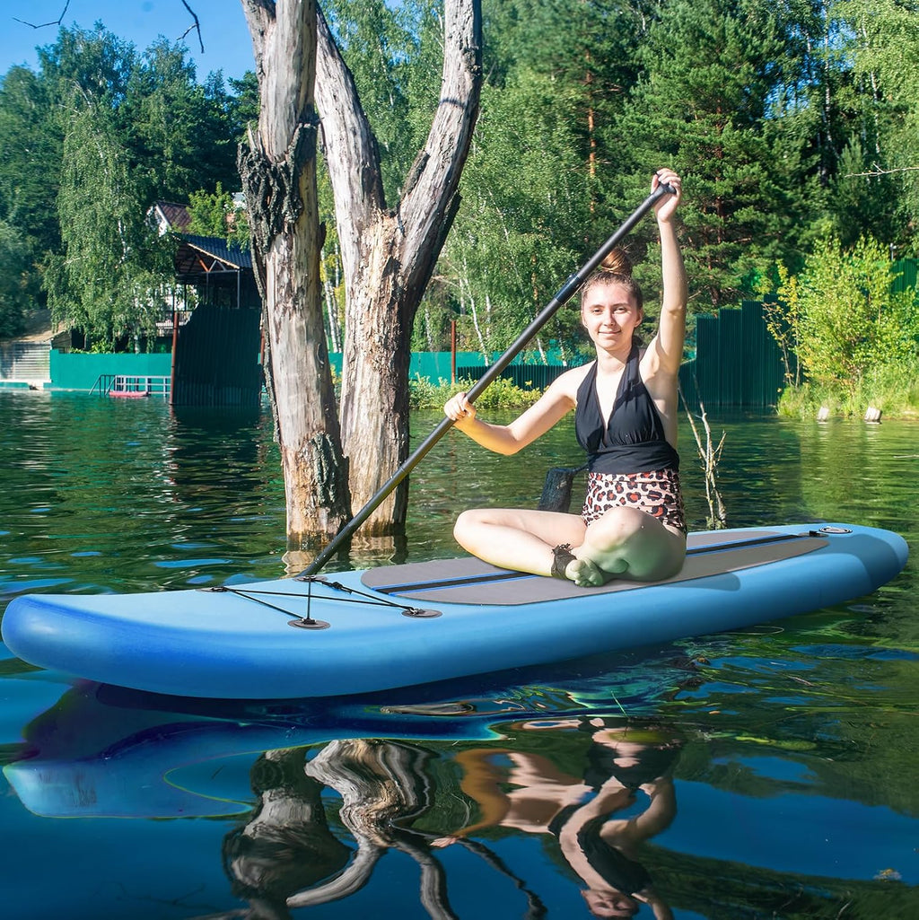 TLSUNNY 12FT Inflatable Stand Up Paddle Board, 3 Fins Paddleboard with Full SUP Accessories for All Skill Levels, Portable Two-Way Hand Pump and Carry Bag, 400LBS