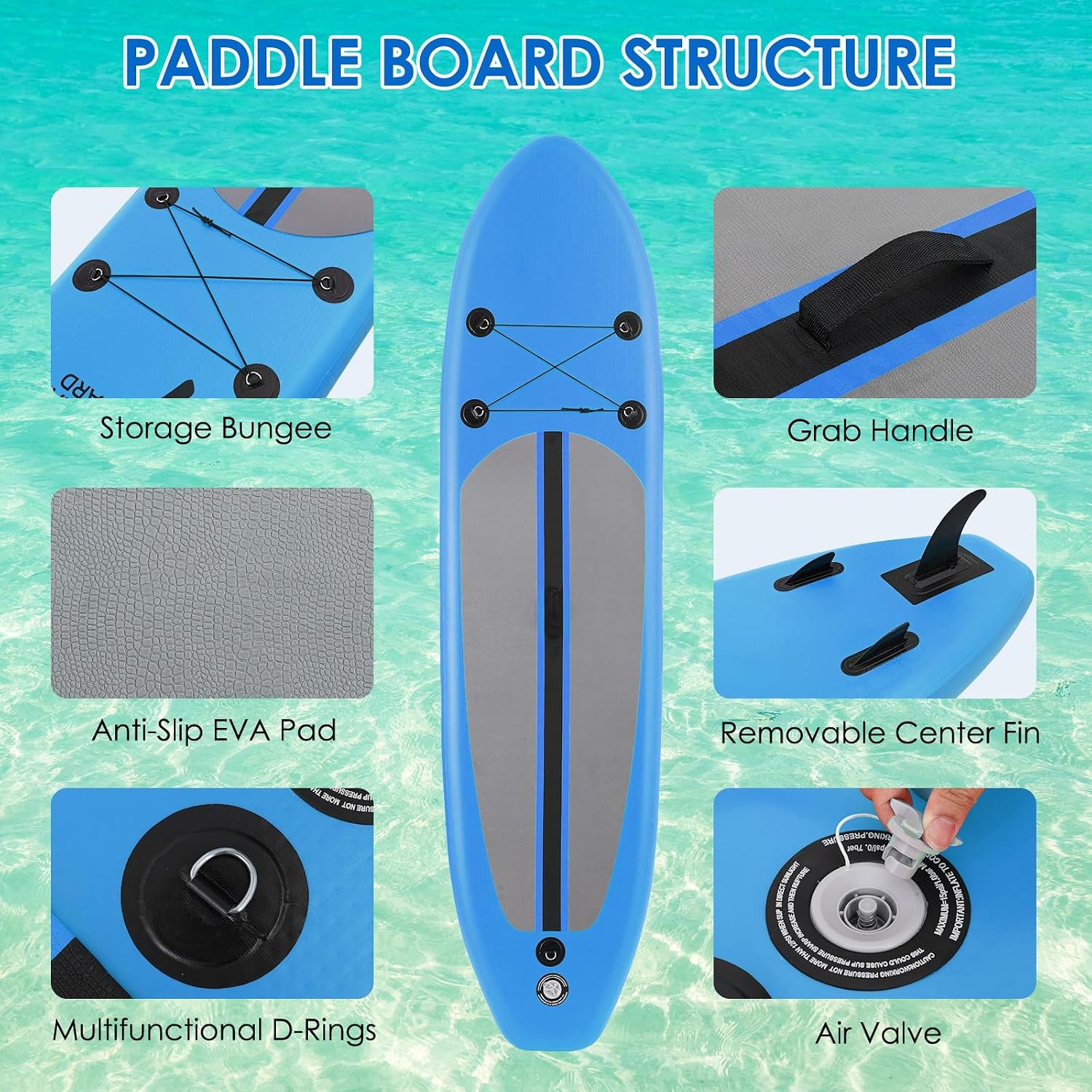 Clevich 10FT Stand Up Paddle Board, Inflatable Paddleboard with SUP Accessories & Carry Bag, Paddle, Hand Pump, Non-Slip Deck, Repair Kit,Leash, 400LBS