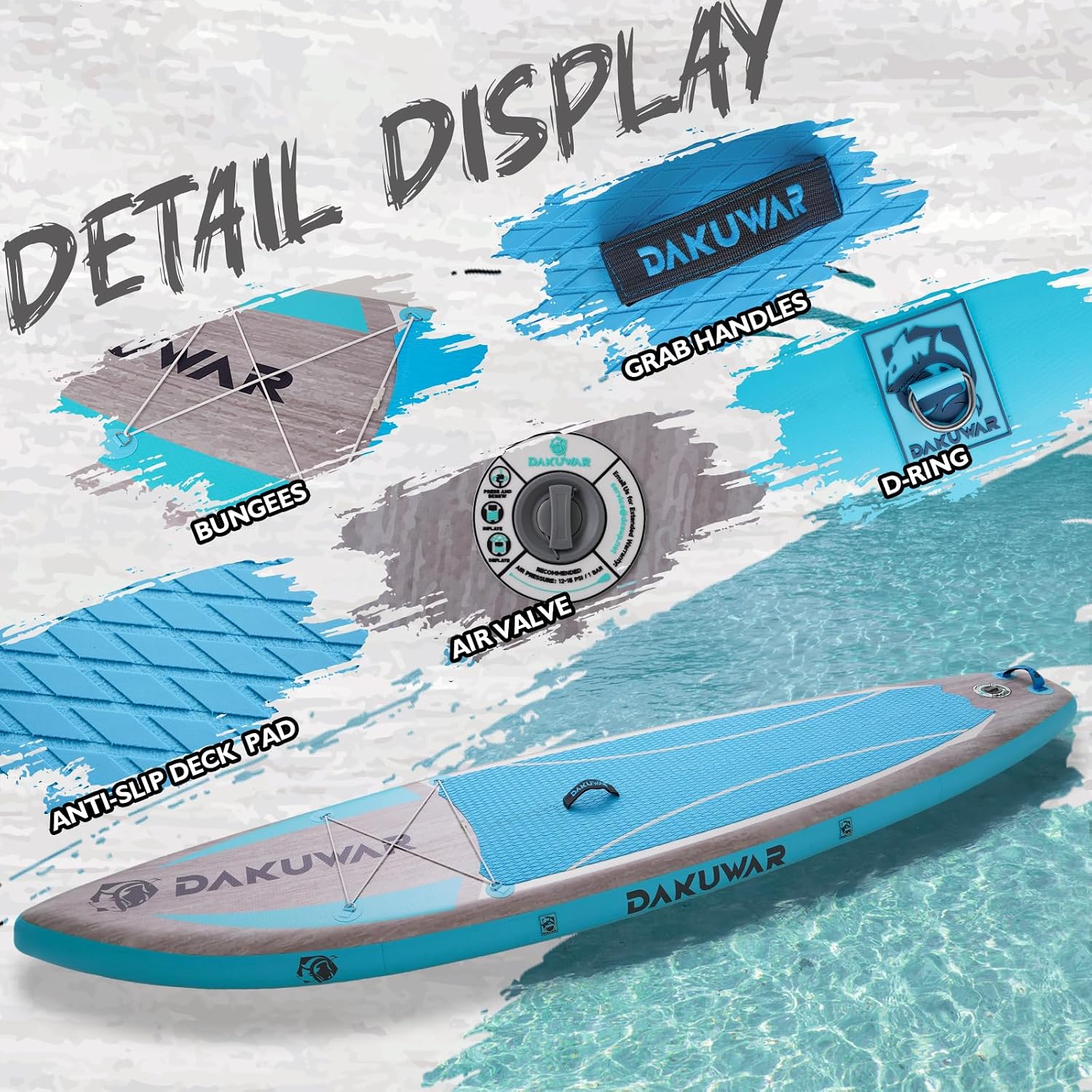 DAKUWAR Paddle Board 10'6''/10' Inflatable Stand Up Paddle Boards with SUP Accessories Ultra-Light Paddleboard Non-Slip Comfort Deck for Adults & Youth of All Skill Levels