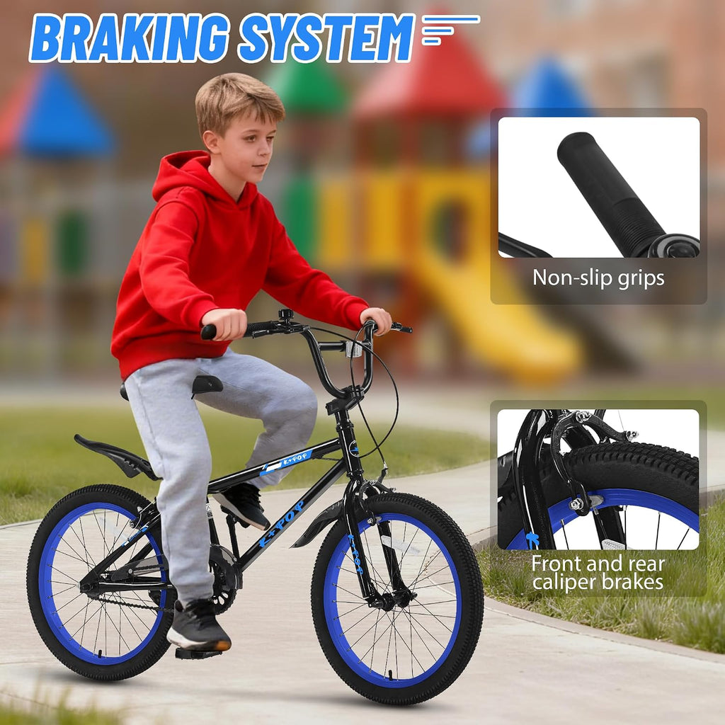 20 Inch Kids Bike BMX Style Boys Bike Ages 7-12, Lightweight Kids' Bicycles with Adjustable Seat, Boys Bikes 20 Inch Bicycle, Front and Rear Brakes