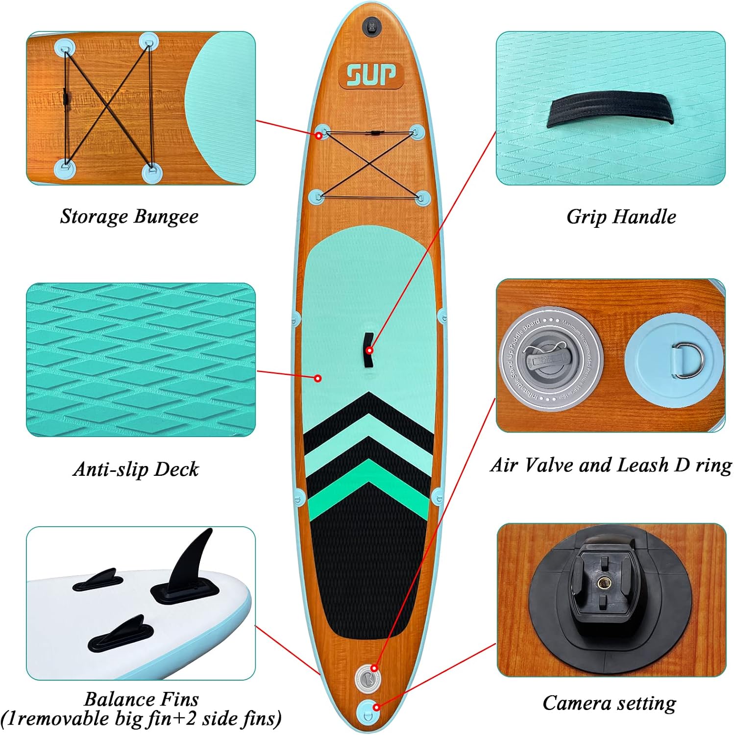 Inflatable Stand Up Paddle Board (6 Inches Thick), ISUP Package W/Premium SUP Accessories & Backpack, Non-Slip Deck,Fins, Adjustable Paddle, Leash, Hand Pump,Standing Boat for Youth & Adult