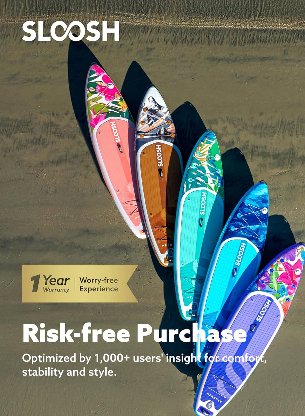 SLOOSH Inflatable Stand Up Paddle Board, 10'6' Inflatable Paddle Boards with Premium Accessories, Non-Slip EVA Deck, Ultra-Light Carry Bag Pump, Meander SUP for Youth & Adults