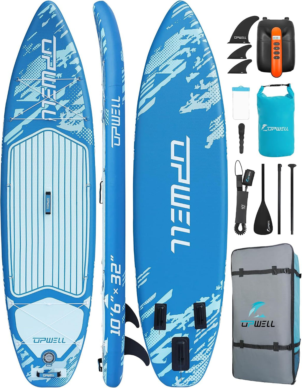 UPWELL 10'6'/11'/11'6' Inflatable Paddle Board, Stand Up Paddlboard for Youth & Adults, Stable Design, Premium SUP Accessories, Backpack, Leash, Hand Pump, Fins