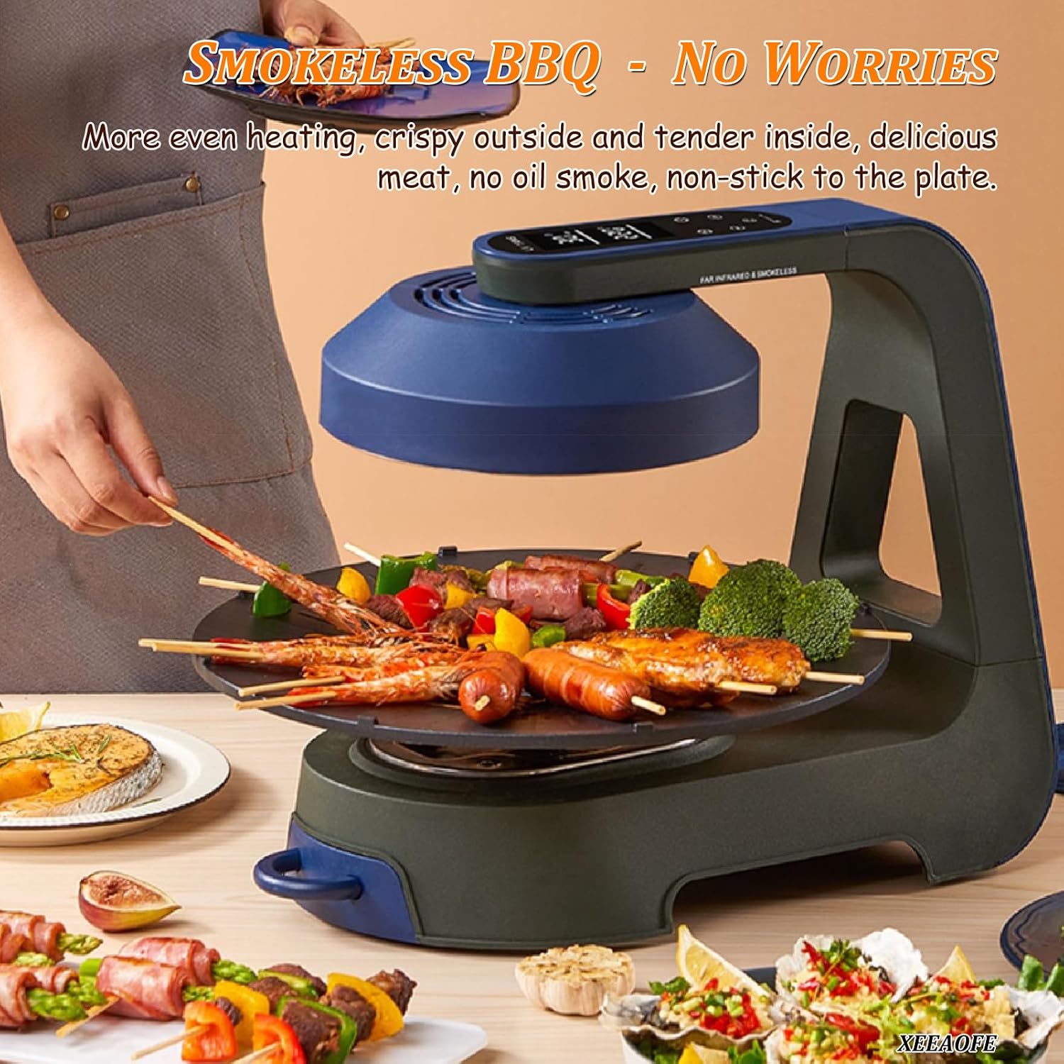 Smart Indoor Grill, 1390W Smokeless Korean BBQ Grill with 11 Firepower Levels & 1-80 min Timer, Includes Smart Thermometer, Non-Stick Removable Plates
