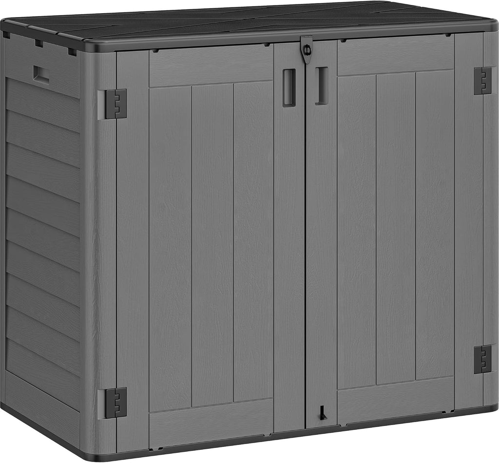 YITAHOME 30 Cu Ft Outdoor Storage Shed, Waterproof Storage Cabinet for Bike & Garden Shed, Horizontal Outdoor Storage Shed for Garage, Pool Storage, Dark Gray & Black