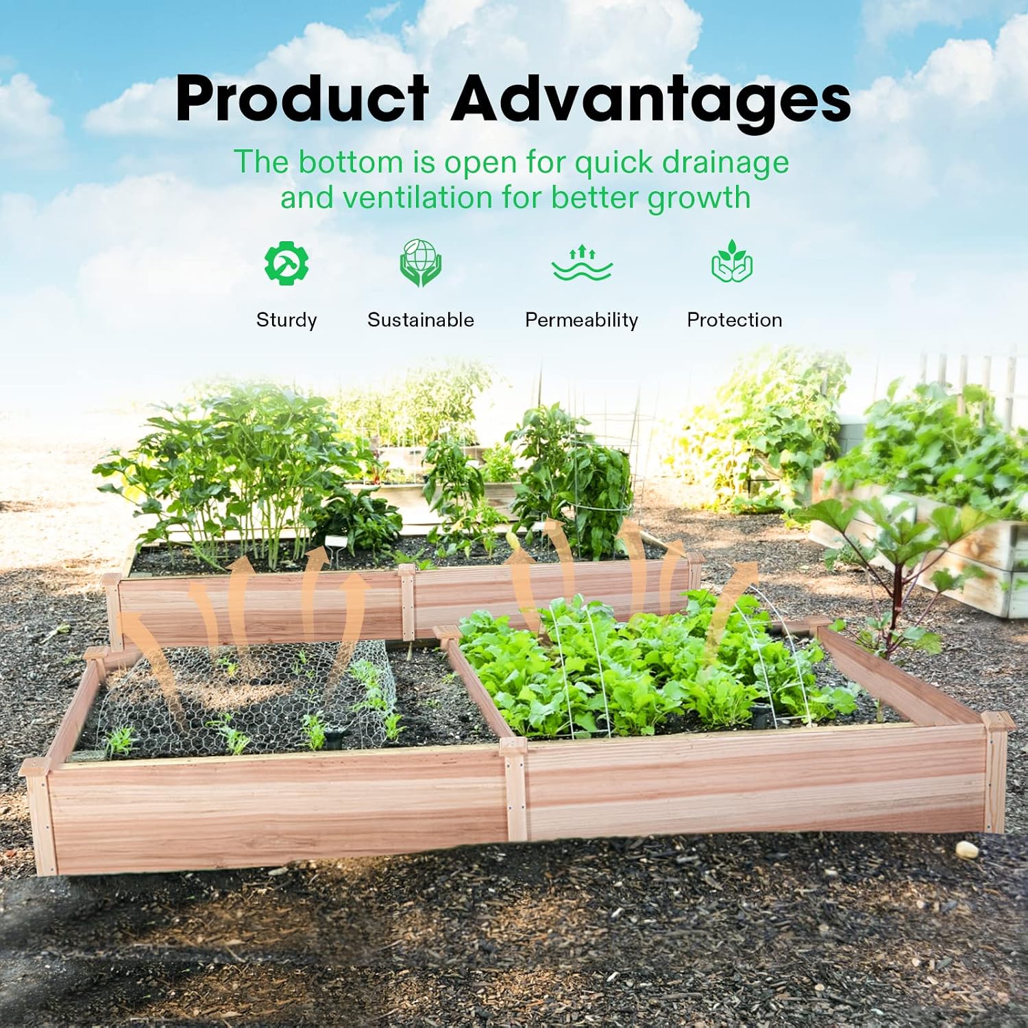 VIVOSUN 8×2Ft Wooden Raised Garden Bed, 97 x 25 x 11 Inches, Outdoor Wood Planter Box with Gloves and a Liner for Garden, Patio, Balcony, Backyard and Outdoors (Pack of 2)