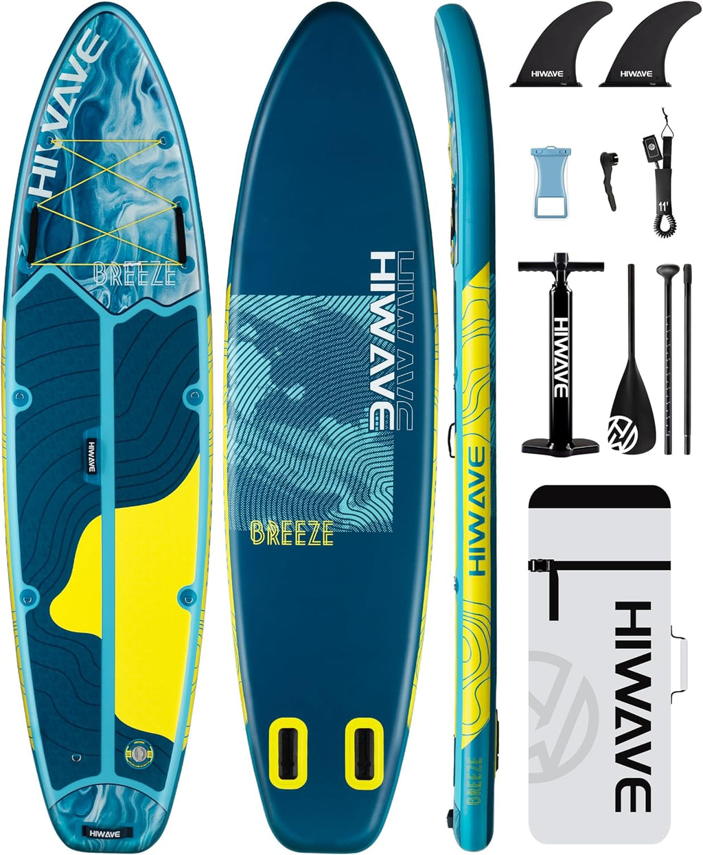 Hiwave Inflatable Stand Up Paddle Board 11'*34'*6' Sup Board, 420lbs Capacity Adult&Youth Paddle Board, Pet Friendly for Ocean&Lake, w/Double Action Hand Pump