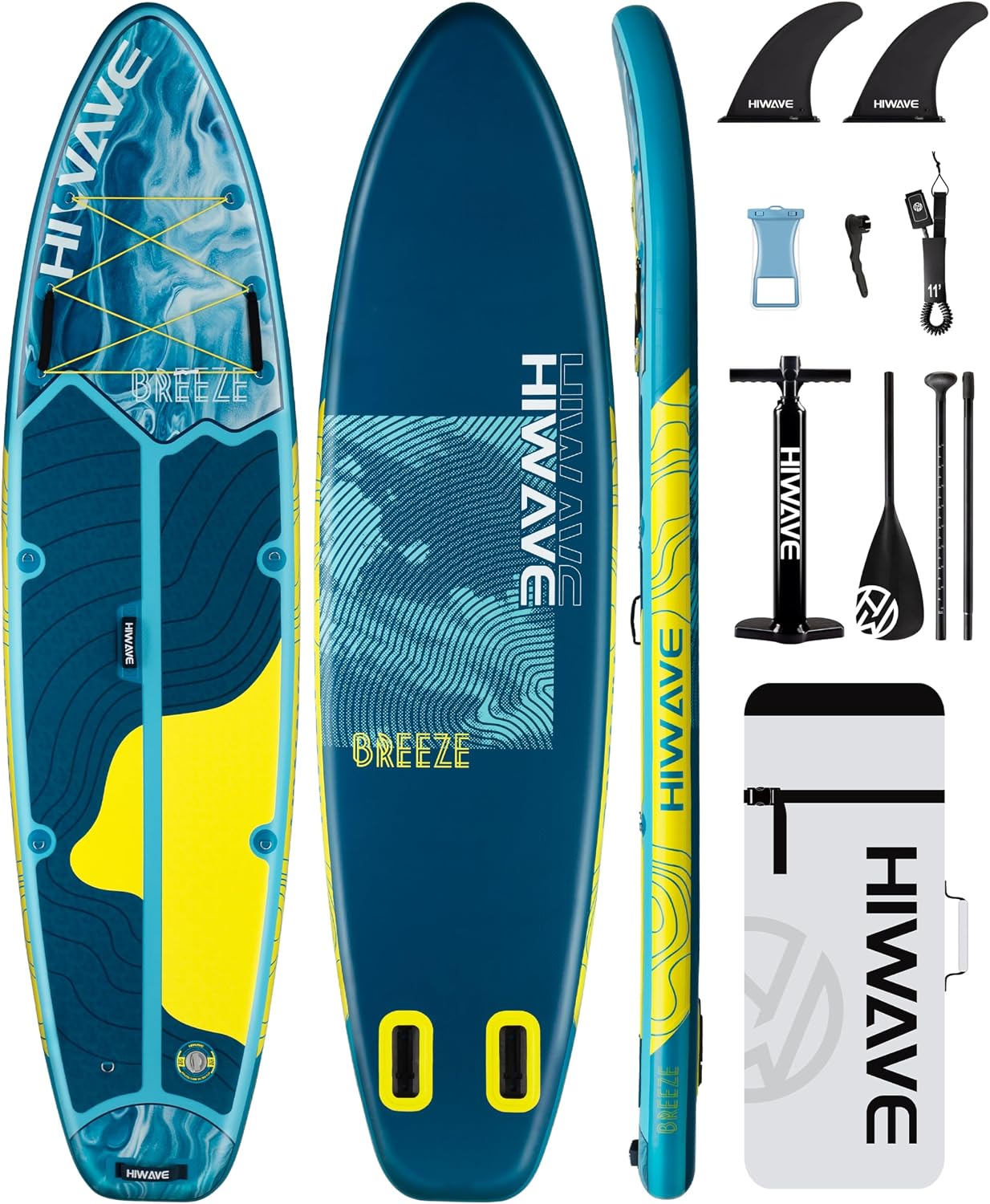 Hiwave Inflatable Stand Up Paddle Board 11'*34'*6' Sup Board, 420lbs Capacity Adult&Youth Paddle Board, Pet Friendly for Ocean&Lake, w/Double Action Hand Pump