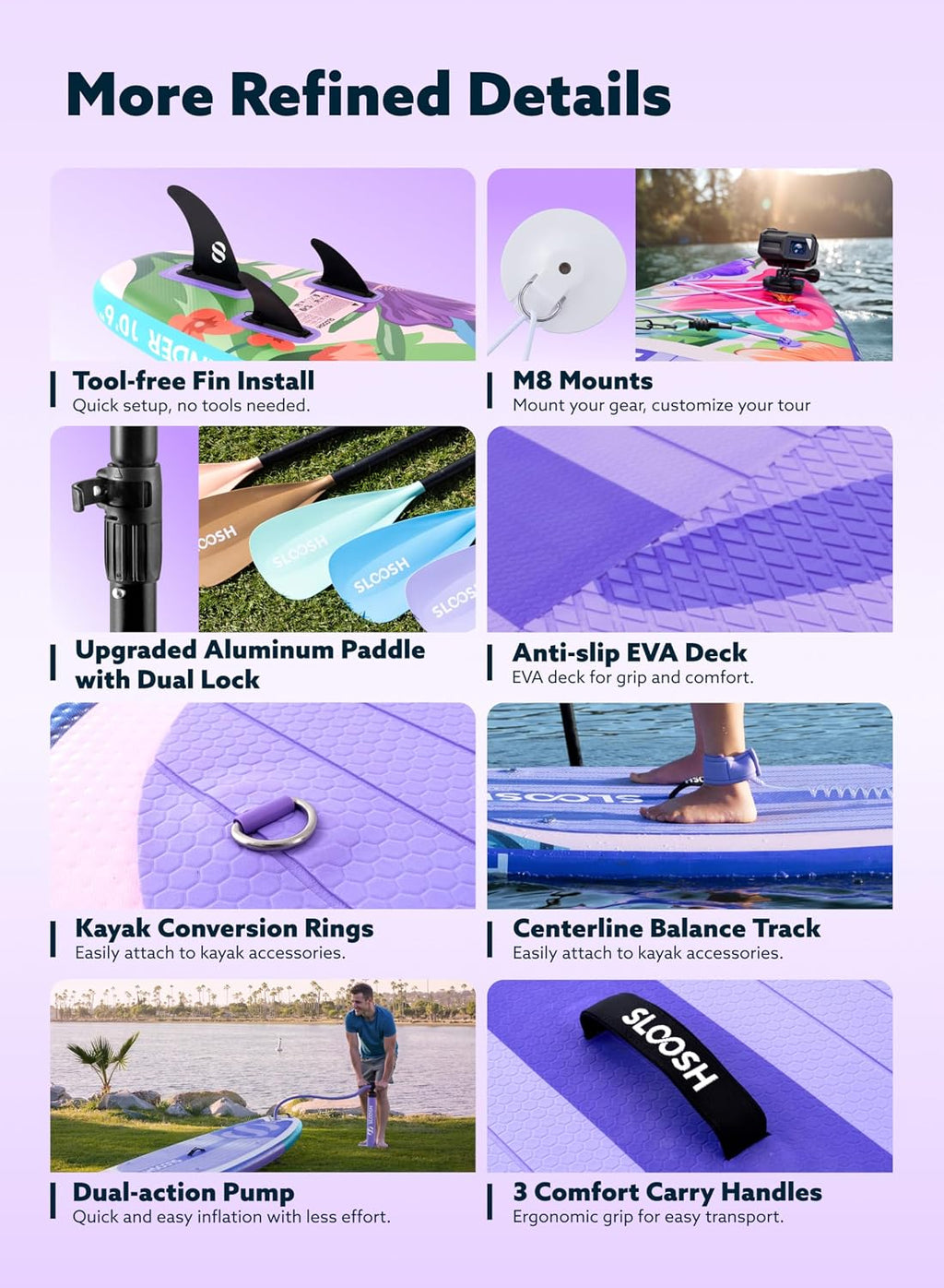 SLOOSH Inflatable Stand Up Paddle Board, 10'6' Inflatable Paddle Boards with Premium Accessories, Non-Slip EVA Deck, Ultra-Light Carry Bag Pump, Meander SUP for Youth & Adults