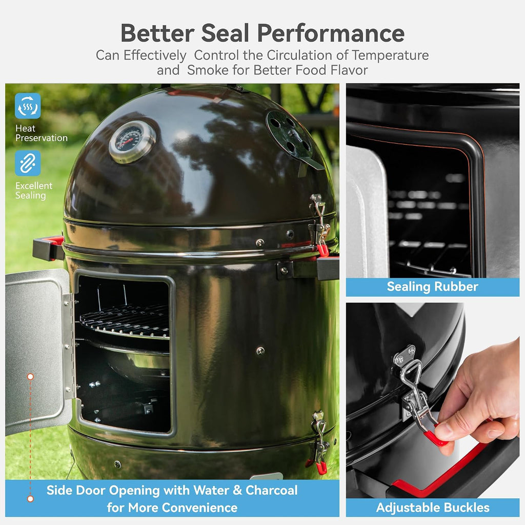 GREEN PARTY 18' Vertical Charcoal Smoker Grill Bullet Water Smoker Barbeque Grill, Outdoor BBQ Smokers Portable Meat Smoker Grill for Deck Patio Backyard Balcony Parties