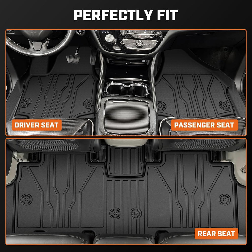 Mixsuper Floor Mat & Cargo Liner for Chrysler Pacifica Gas Touring 7/8 Seat 2017-2026(Non Hybrid & Pinnacle),All Weather TPE Floor Liners for Pacifica Accessories,Full Set Anti-Slip Car Mats,Black