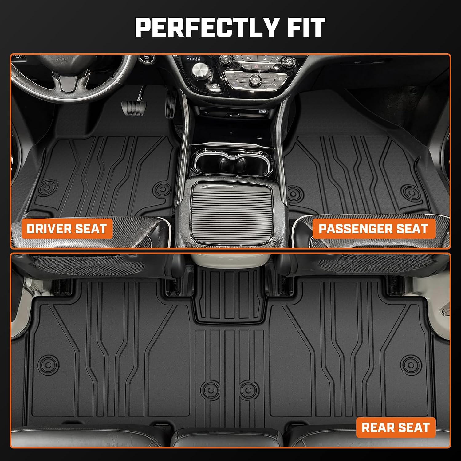 Mixsuper Floor Mat & Cargo Liner for Chrysler Pacifica Gas Touring 7/8 Seat 2017-2026(Non Hybrid & Pinnacle),All Weather TPE Floor Liners for Pacifica Accessories,Full Set Anti-Slip Car Mats,Black