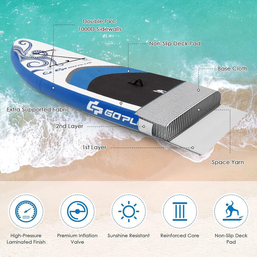 Goplus Inflatable Stand Up Paddle Board, 10FT/10.5FT/11FT SUP with Accessory Pack, Adjustable Paddle, Carry Bag, Fin, Hand Pump, Leash, Repair Kit