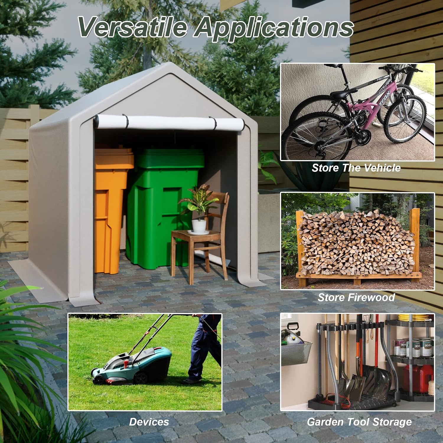 6 x 6 ft Portable Outdoor Storage Tent Shelter Shed, Heavy Duty Storage Tent with Roll-up Doors Shelter for Garden Tool, Lawn Mower, Motorcycleand, Bike - Gray