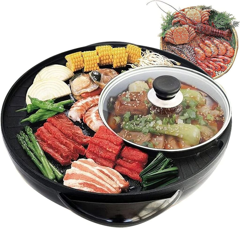 2 in 1 Electric Hot Pot & BBQ Grill - Smokeless Non-Stick Shabu Shabu Pot with Temperature Control, Ideal for Indoor Korean Barbecue, Serves 3-5 People, Fast Heating