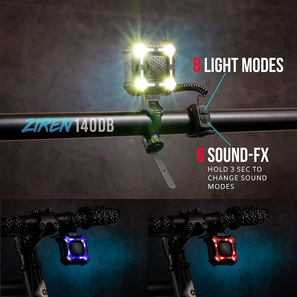 PS1200 Police Patrol Bike Light Set - Red/Blue Strobe LED - Rechargeable 18 Hr Max - Water Proof - 5 Modes - Heavy Duty Bicycle Lights for Professional Use