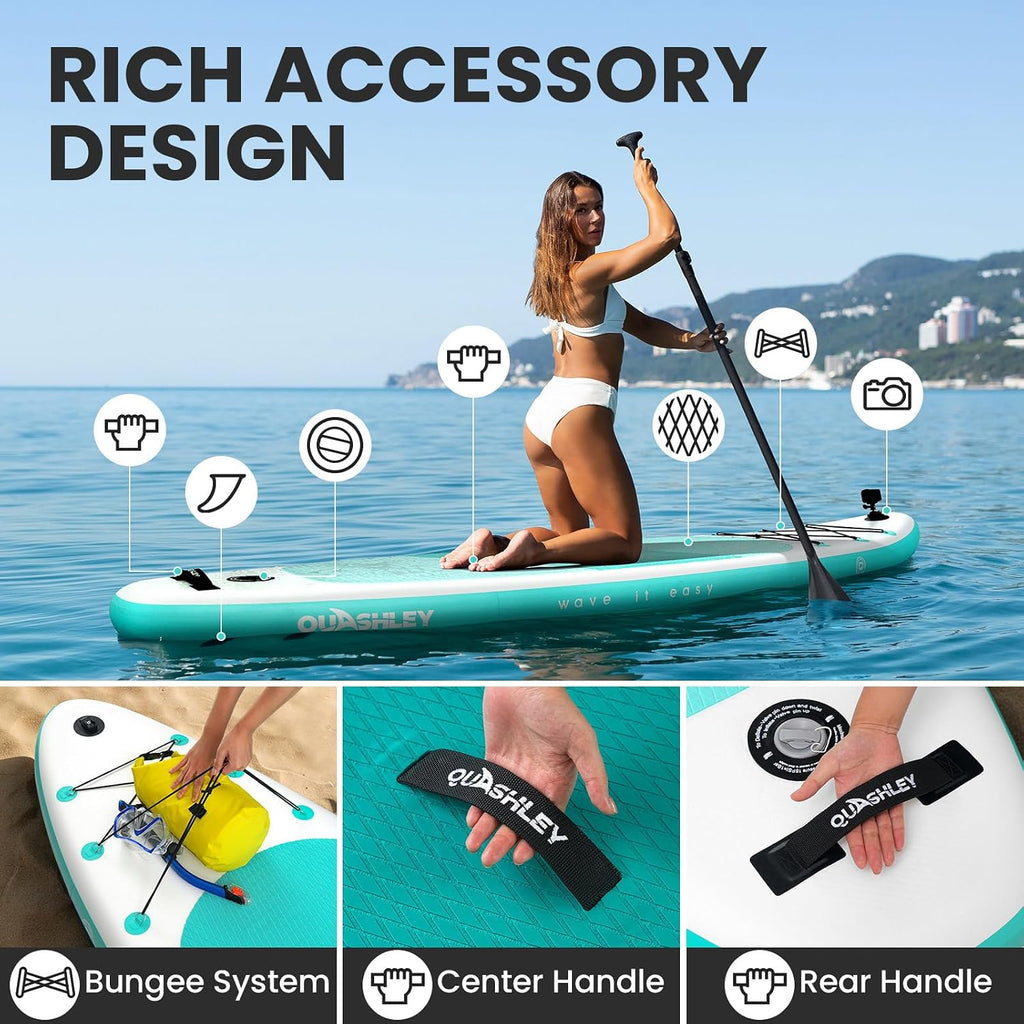 Quashley Inflatable Stand Up Paddle Board,Inflatable Paddleboards 32/34 Inch Wide,All Around SUP for Beginners with Lightweight Paddle,Hand Pump,Backpack,Leash,Durable & Portable iSUP Board