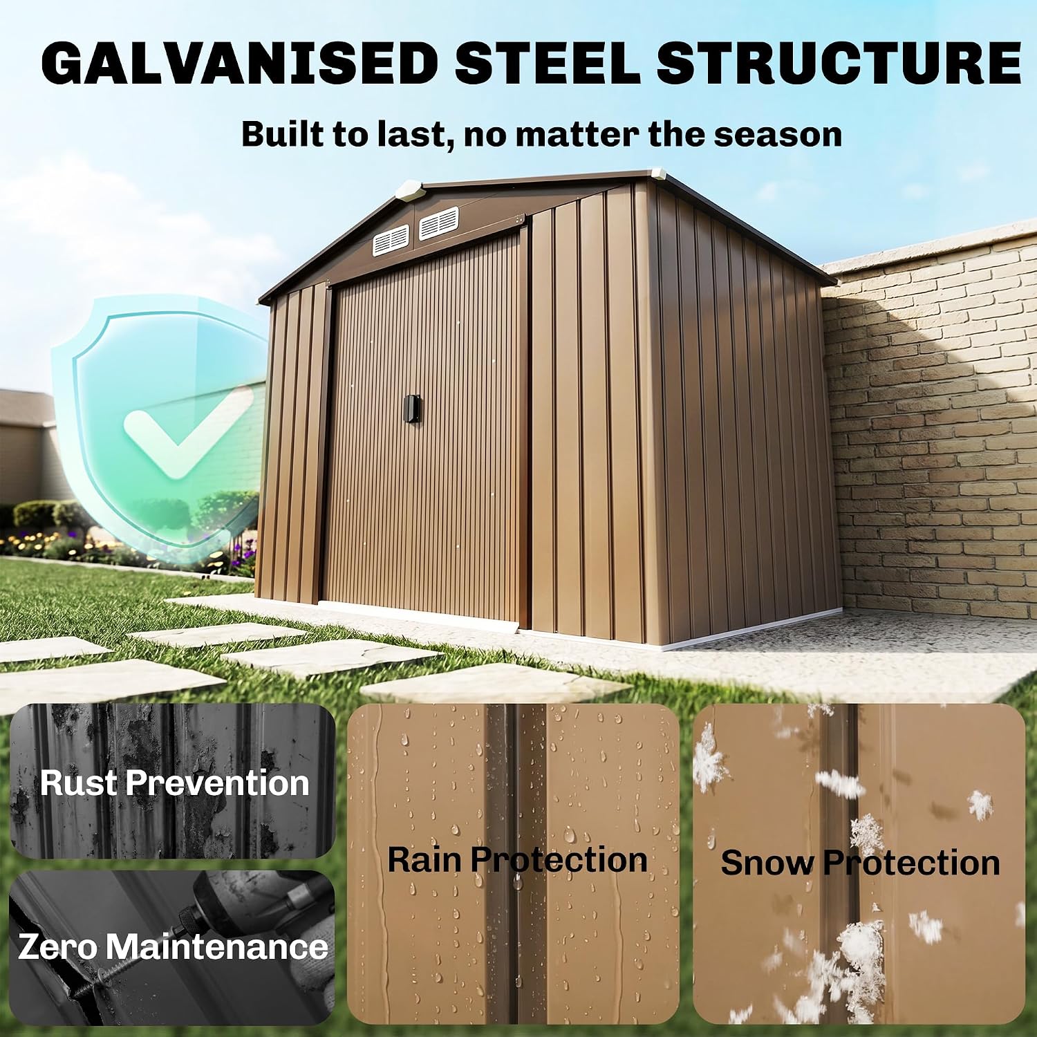 Outsunny 7' x 4' Outdoor Storage Shed, Garden Tool Metal Shed with Foundation Kit, Double Lockable Door, Air Vents and Sloping Roof, for Backyard, Patio, Lawn, Yellow