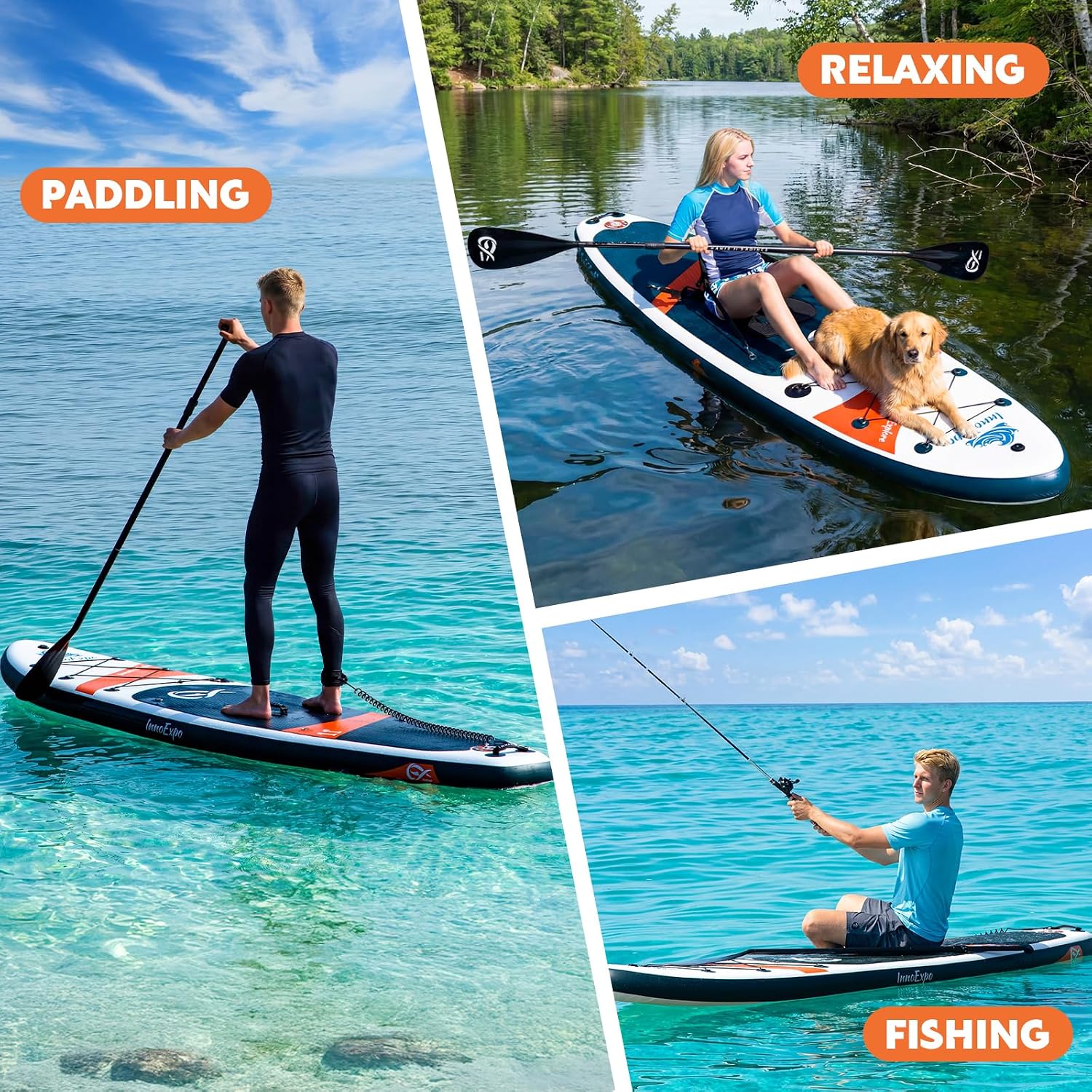 InnoExpo Inflatable Stand Up Paddle Boards with Premium Accessories, Wide Stable SUP Paddle Board Design, Non-Slip Comfort Deck for Youth & Adults