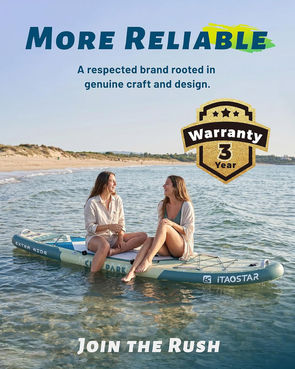 iTAOSTAR City Park 12'×35' Extra Wide Paddle Board with Seat, One-Stop Premium SUP Board Gears, Tailored 5 Fins, Stable Inflatable Stand Up Paddle Boards for Youth/Adults of All Levels
