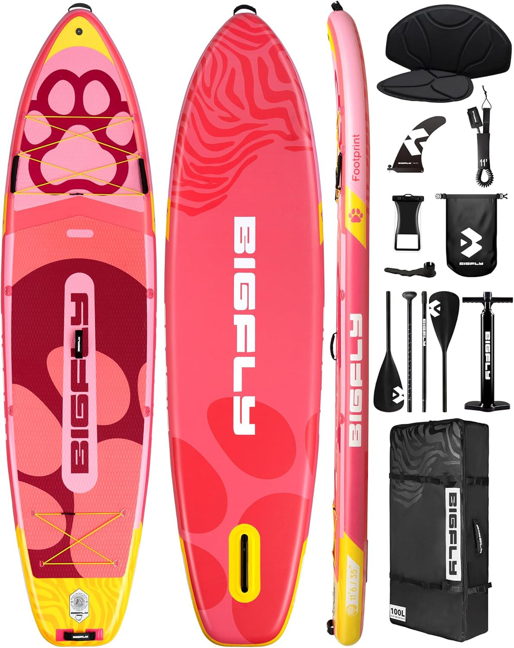 Bigfly 11'6×35' Super Wide Inflatable Stand Up Paddle Board, Ultra Stable Wide SUP for 2+1 People/Family/Big Size, 100L Backpack, All-Round Sup Board, US Big Fin
