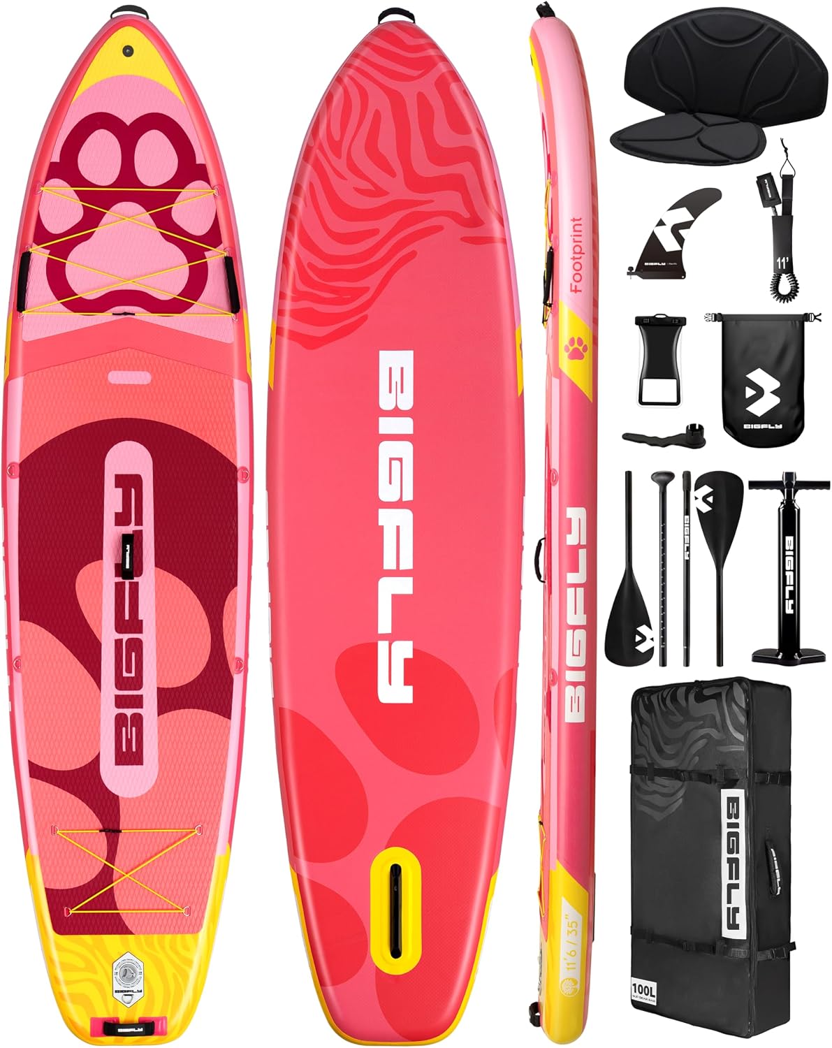 Bigfly 11'6×35' Super Wide Inflatable Stand Up Paddle Board, Ultra Stable Wide SUP for 2+1 People/Family/Big Size, 100L Backpack, All-Round Sup Board, US Big Fin