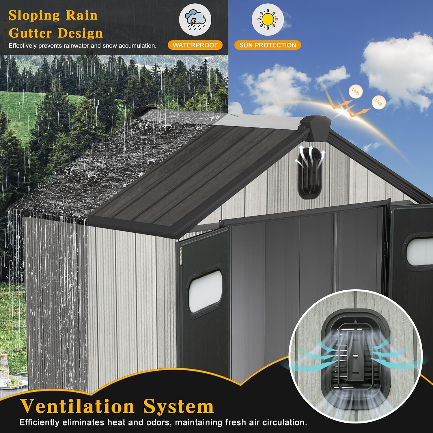 Domi 6x4FT Resin Outdoor Storage Shed with Lockable Door, Waterproof Outside Sheds with Windows & Vents, Heavy-Duty Plastic Tool Storage Shed for Patio Furniture, Lawn Mower, Bike