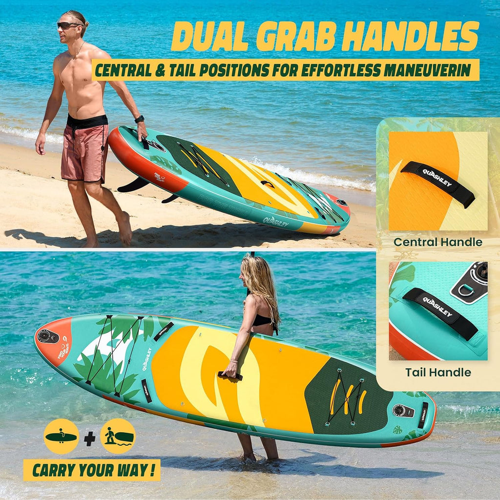 Quashley Inflatable Paddle Board Extra Wide Stand Up Paddleboards 11'×34' with All Premium Paddle Board Accessories,Inflatable SUP for Adults/Family,Beginner-Friendly,Removable Fin,Hand Pump