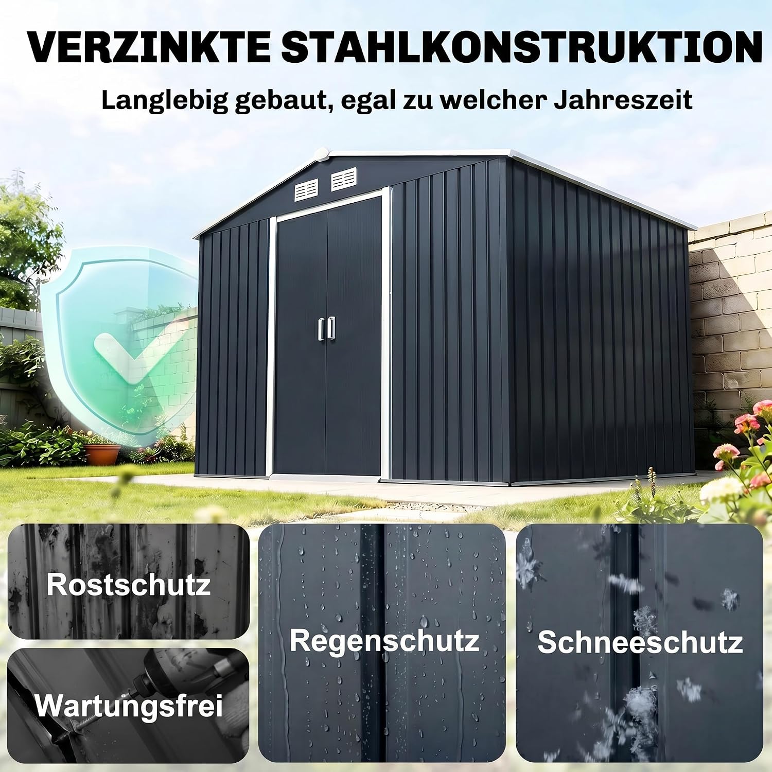 Outsunny 9' x 6' Outdoor Storage Shed, Garden Tool Metal Shed with Foundation Kit, Double Lockable Door, Air Vents and Sloping Roof, for Backyard, Patio, Lawn, Dark Gray