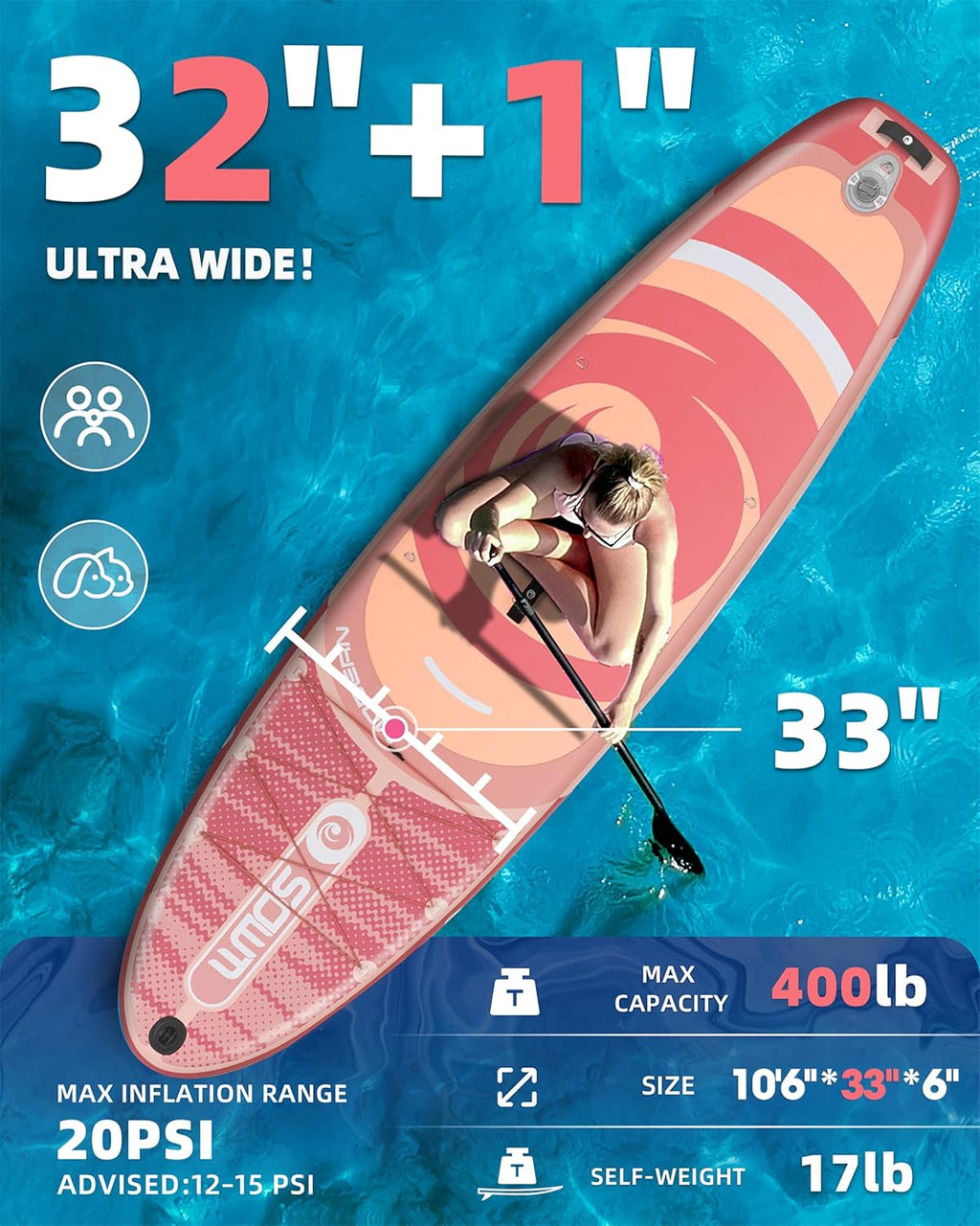 Inflatable Paddle Boards, Stand Up Paddle Board for Adults Youth of All-Round, 10'6'' *33'' * 6'' Extra Wide & No-Slip Sup for Yoga Fishing