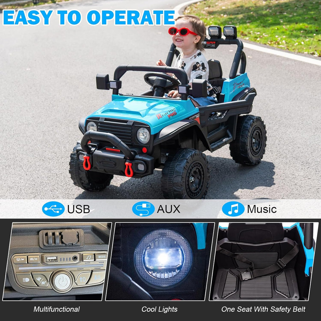 RunFast 24v Kids Ride on Car with Parent Remote Control,Electric Ride on Toys for Kids 3-5,3.7mph Max Speed,Battery Powered,Large Seat with Safety Belt,Aux Port,Gift for Boy&Girl(Blue, 24V)