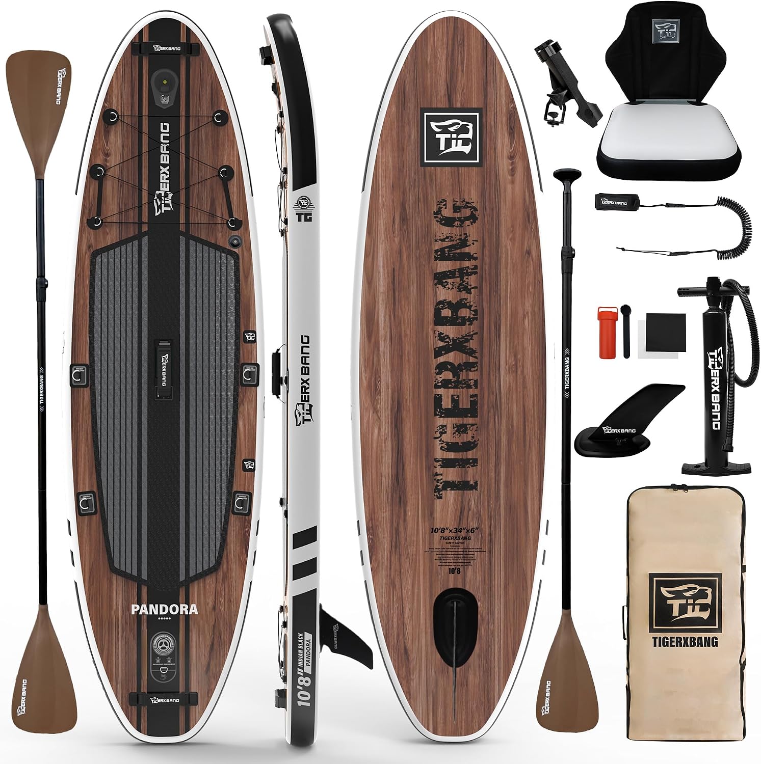 TIGERXBANG Paddle Board, 10.8' Stand Up Paddle Board with Premium Complete Inflatable SUP Accessories, Extra Wide Paddleboards for Adults & Kids-Pandora Collection