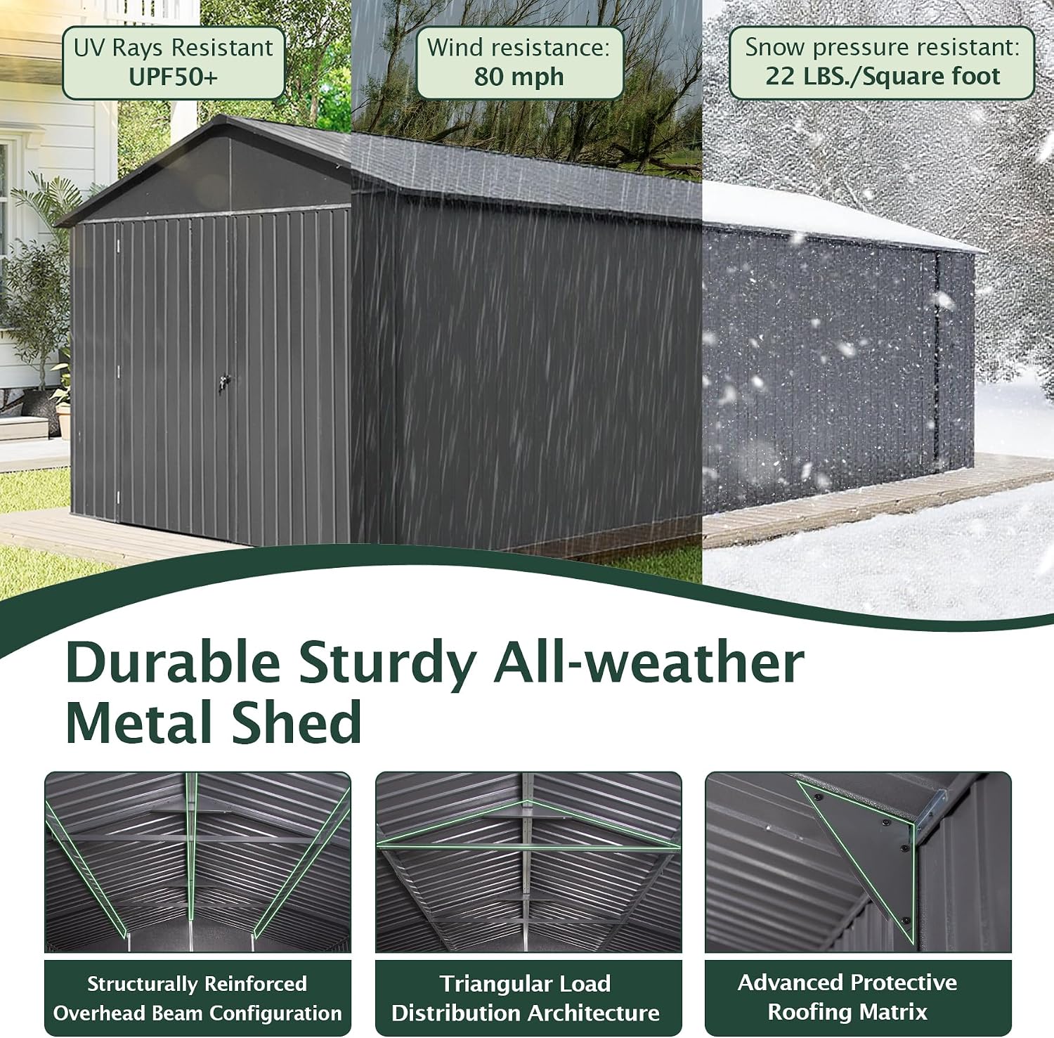 Domi 12'x15' Outdoor Metal Garage Shed, Weatherproof Enclosed Carport with Sidewalls & 2 Lockable Doors, Backyard Storage Shed for Car, Bike, Motorcycle, Lawn Mower, 80MPH Wind Resistance, Dark Grey