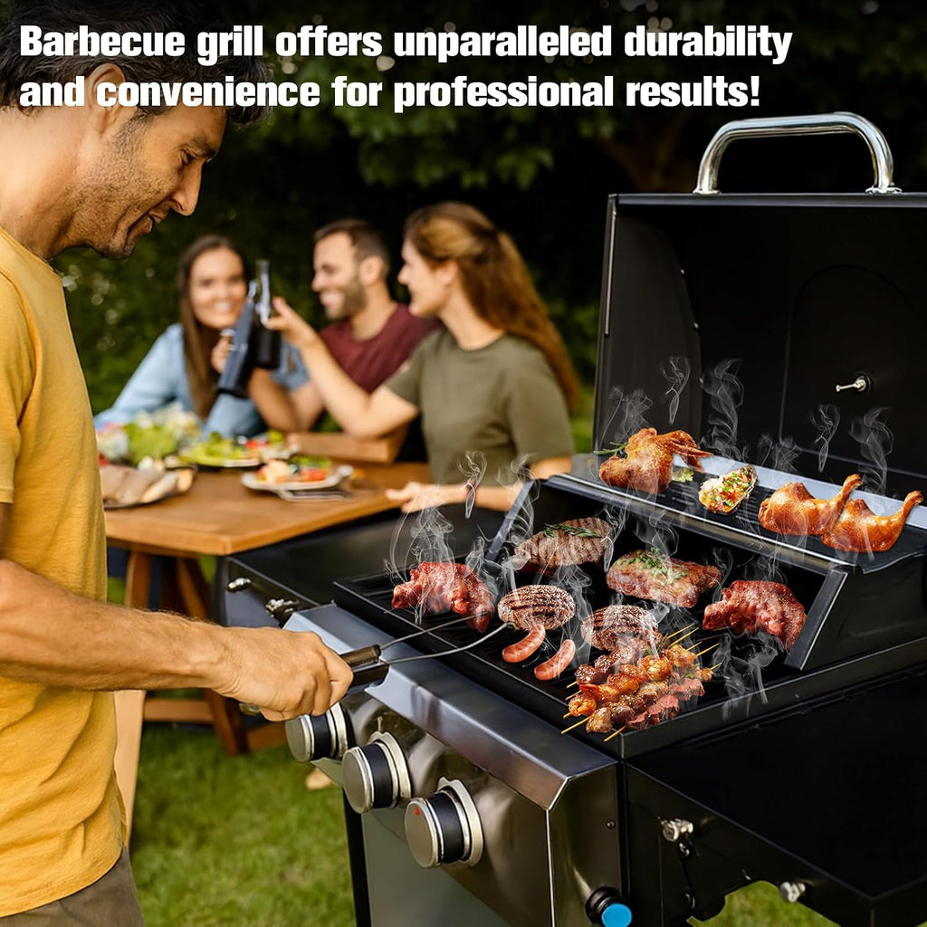 CIG GARDEN 3-Burner Propane Gas Grill,Outdoor Barbecue Grill with Side Tables and Wire Enamel Cooking Grids,31,500 BTU Output Stainless Steel Grill for Patio Garden Camping Backyard BBQ