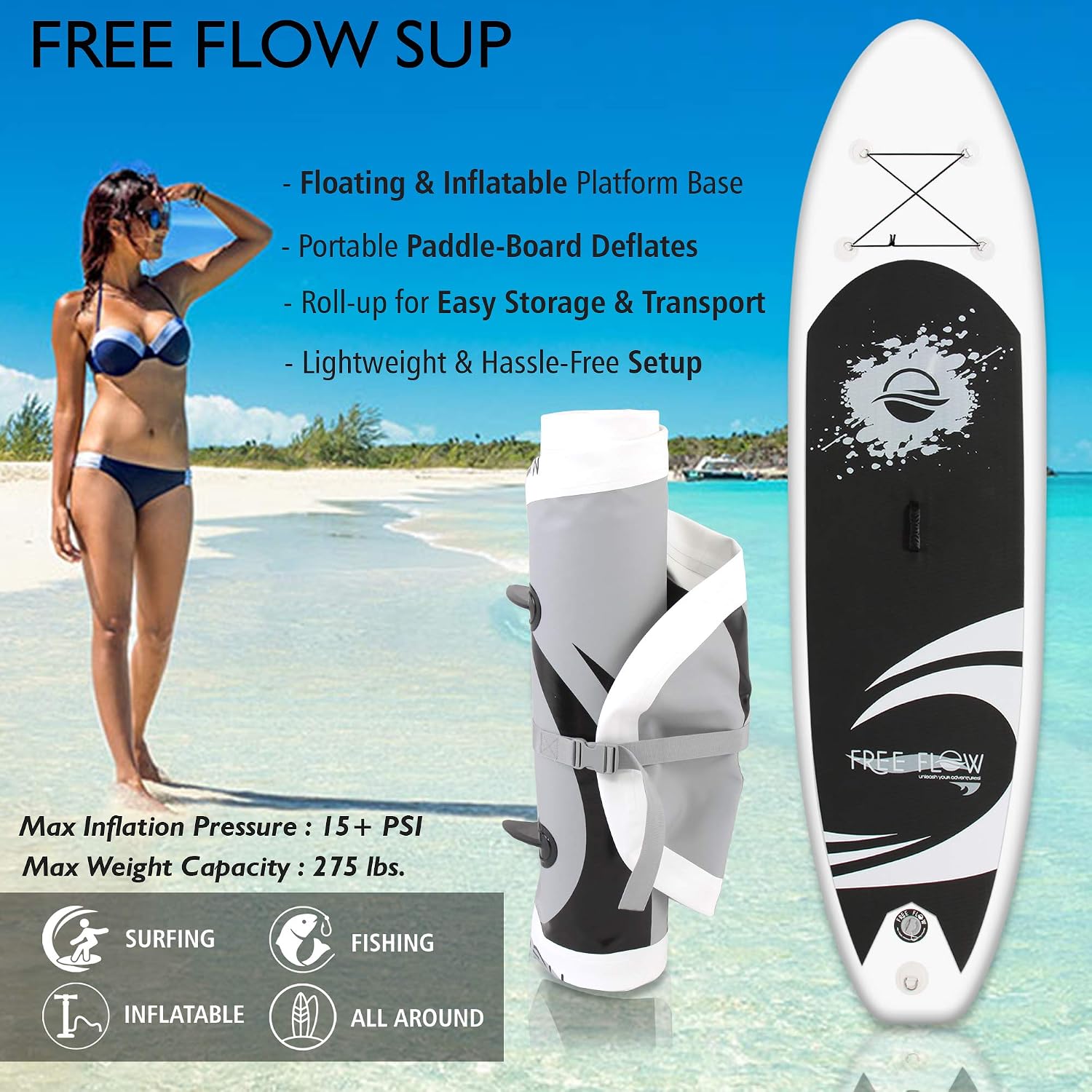 SereneLife Inflatable Stand Up Paddle Board with Premium SUP Accessories – Wide Stable Design with Non-Slip EVA Deck Pad for Adults and Youth of All Skill Levels