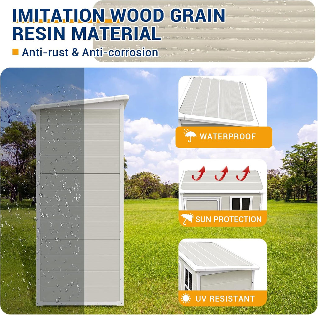 UDPATIO Outdoor Storage Shed 5x3 FT, Resin Garden Shed for Bike, Garbage Can, Tool, Plastic Outside Sheds & Outdoor Storage Storage Box with Lockable Door for Backyard, Patio, Lawn, Sandstone