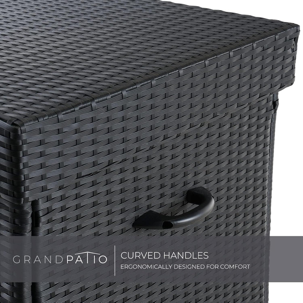 Grand 170 Gallon Deck Storage Bin - Outdoor/Indoor Wicker Storage for Patio Furniture Cushions, Garden Tools, Pool Accessories - Black