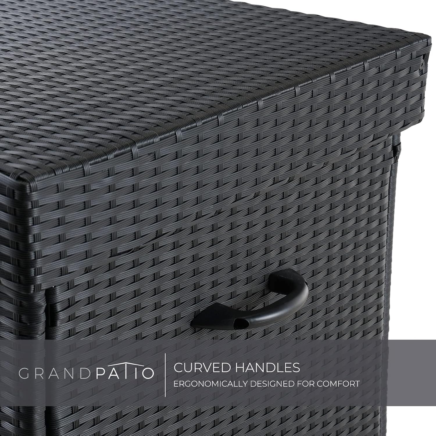 Grand 170 Gallon Deck Storage Bin - Outdoor/Indoor Wicker Storage for Patio Furniture Cushions, Garden Tools, Pool Accessories - Black