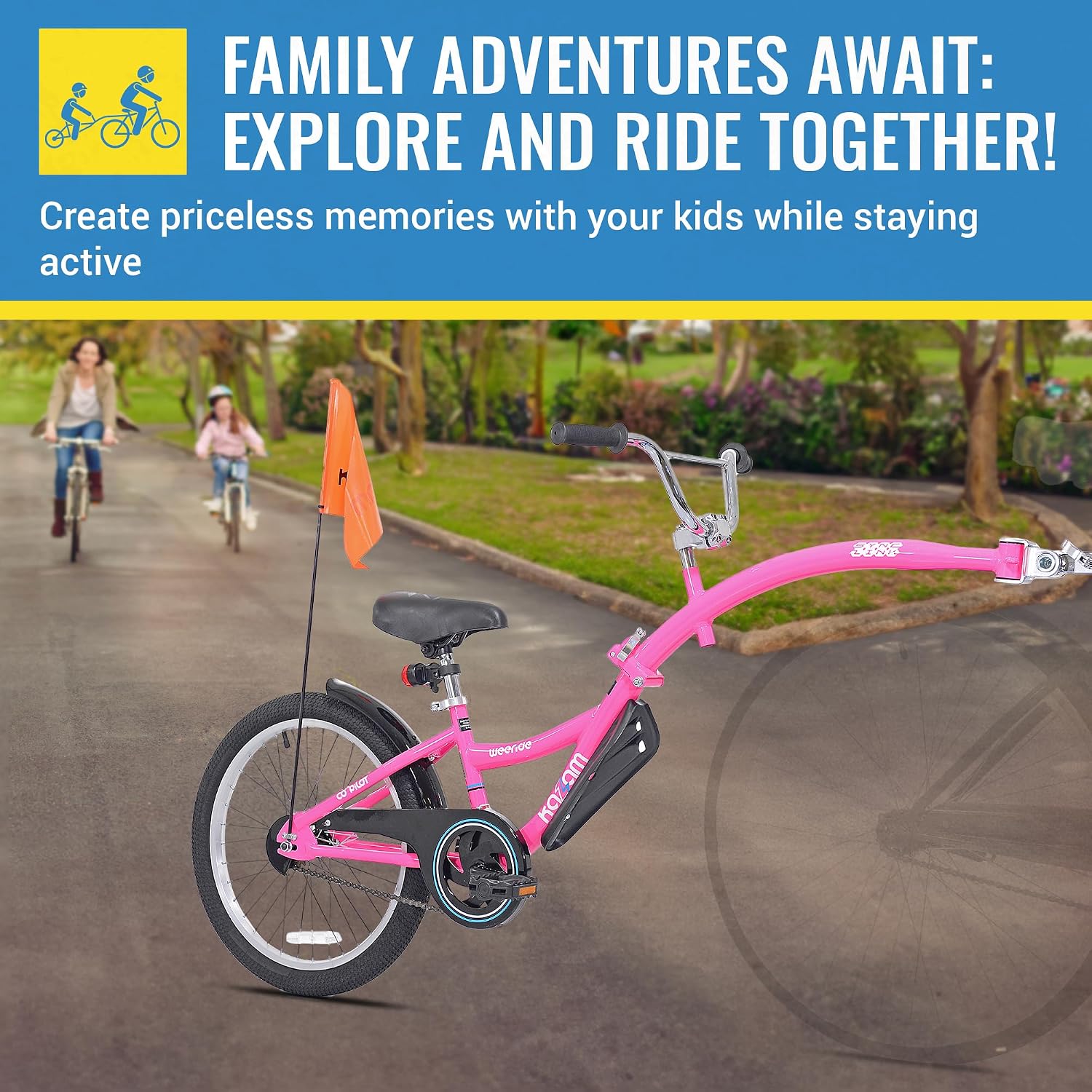 KaZAM Co-Pilot Bike Trailer - 20 Inch Bike Trailer with Adjustable BMX Stem and Handlebar - Lightweight Aluminum Frame and Padded Saddle for Cycling - Perfect for Family Rides