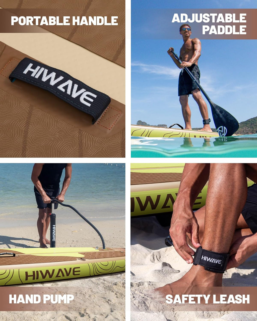 Hiwave Inflatable Stand Up Paddle Board 11'*34'*6' Sup Board, 420lbs Capacity Adult&Youth Paddle Board, Pet Friendly for Ocean&Lake, w/Double Action Hand Pump