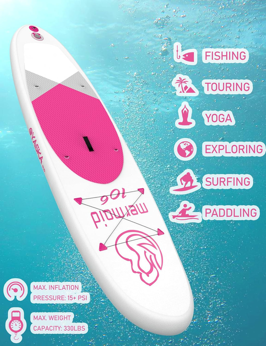 YASKA Inflatable Stand up Paddle Board 11ft with Premium SUP Accessories,Extra Wide Design Non-Slip Paddleboard for Beginner Adults Advenor Yoga Fishing