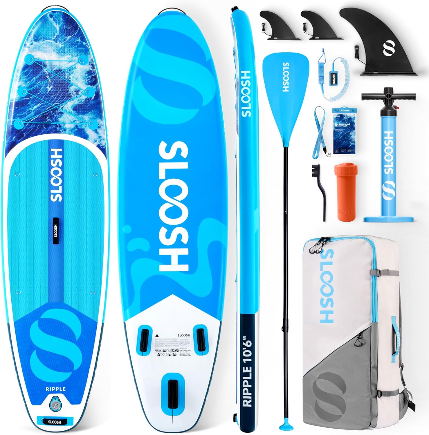 SLOOSH Inflatable Stand Up Paddle Board, 10'6' Paddle Boards with Premium Accessories, Non-Slip EVA Deck, Ultra-Light Carry Bag Pump, Ripple SUP for Youth & Adults of All Skill Levels