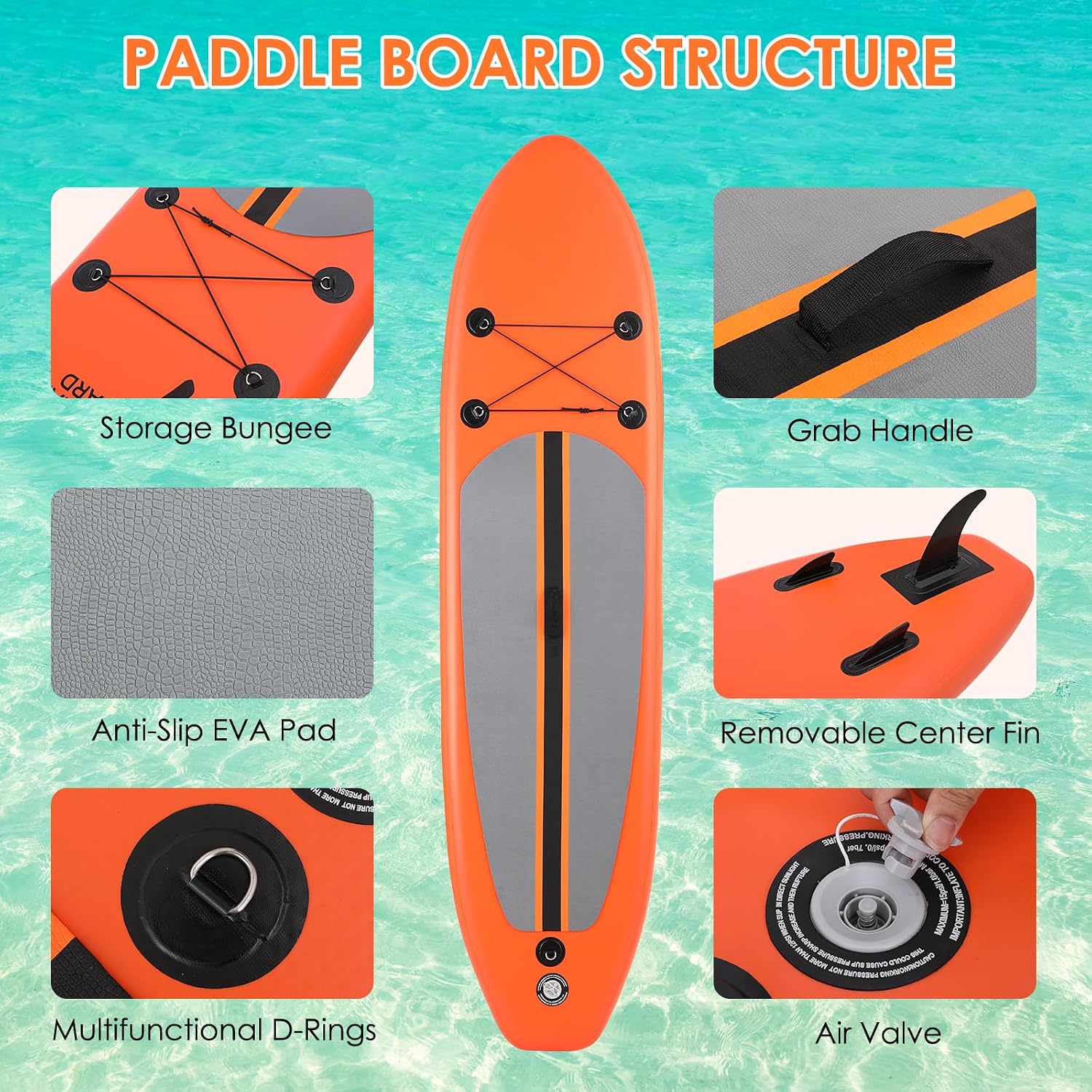 Clevich 10FT Stand Up Paddle Board, Inflatable Paddleboard with SUP Accessories & Carry Bag, Paddle, Hand Pump, Non-Slip Deck, Repair Kit,Leash, 400LBS