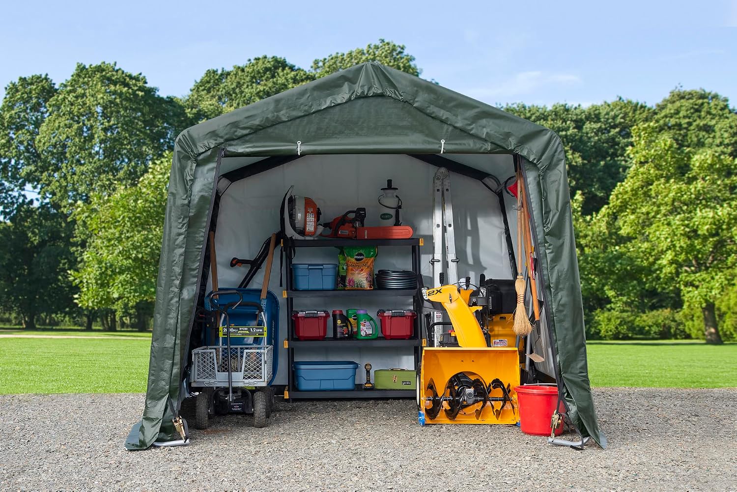 Scotts 10' x 10' x 8' All Season Outdoor Storage Shed with Waterproof Cover, Green