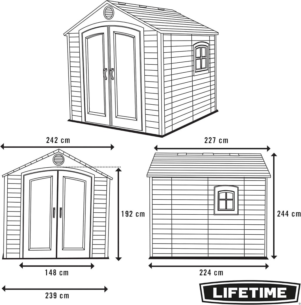LIFETIME 6411 Outdoor Storage Shed with Window, 8 by 7.5 Feet,Putty/Brown