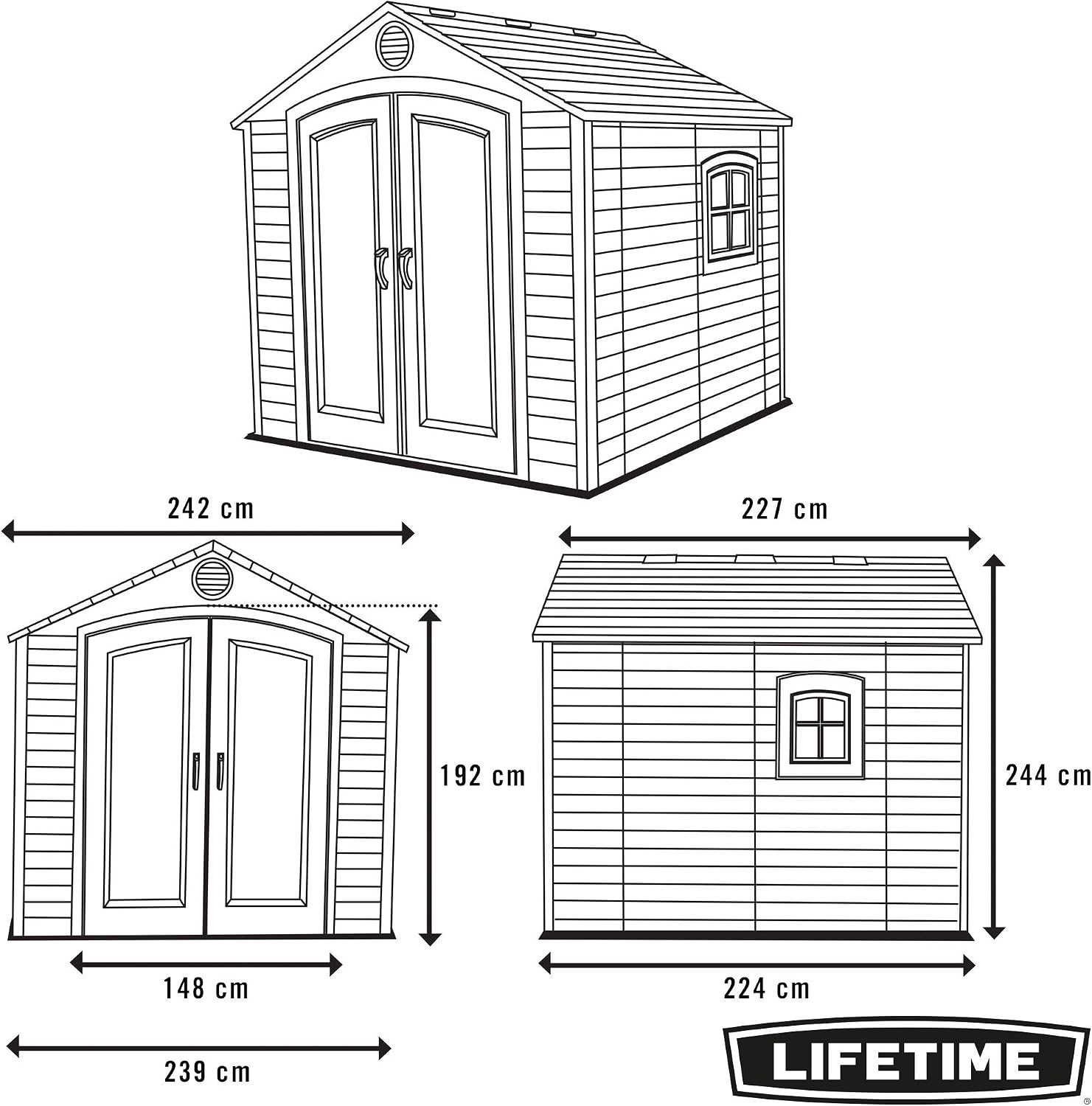 LIFETIME 6411 Outdoor Storage Shed with Window, 8 by 7.5 Feet,Putty/Brown