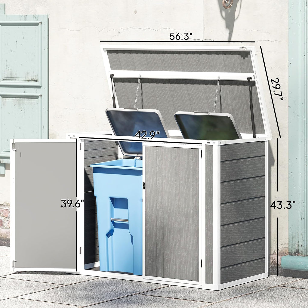 Outsunny 41 Cu. Ft. Outdoor Storage Shed with Chain Lid, Waterproof Outdoor Horizontal Trash Can Storage with Lockable Storage Box for Trash Cans, Garden Tools, Gray